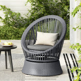 26.7" Modern Gray Wicker Lounge Chair – Round Rattan & Iron Frame, Stylish Relaxation for Living Room & Patio 🪑✨