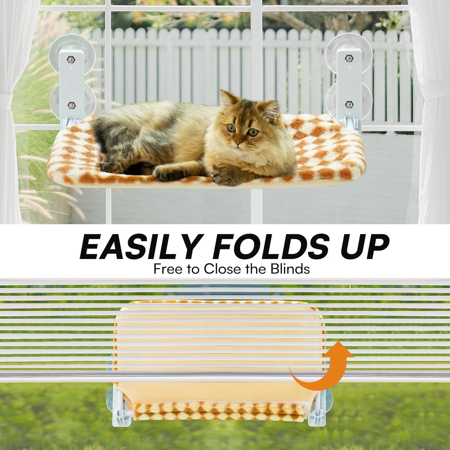 Mewoofun Medium Cat Window Hammock – Steel Frame with Powerful Suction Cups, Brown