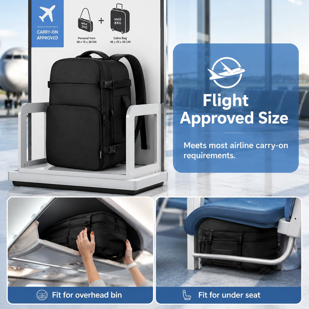 TSA-Friendly Carry-On Travel Backpack with 15.6-Inch Laptop Compartment & Wet Pocket – Black
