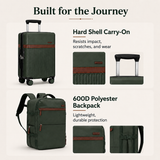 Green 3-Piece Carry-On Luggage Set with Backpack & Toiletry Bag
