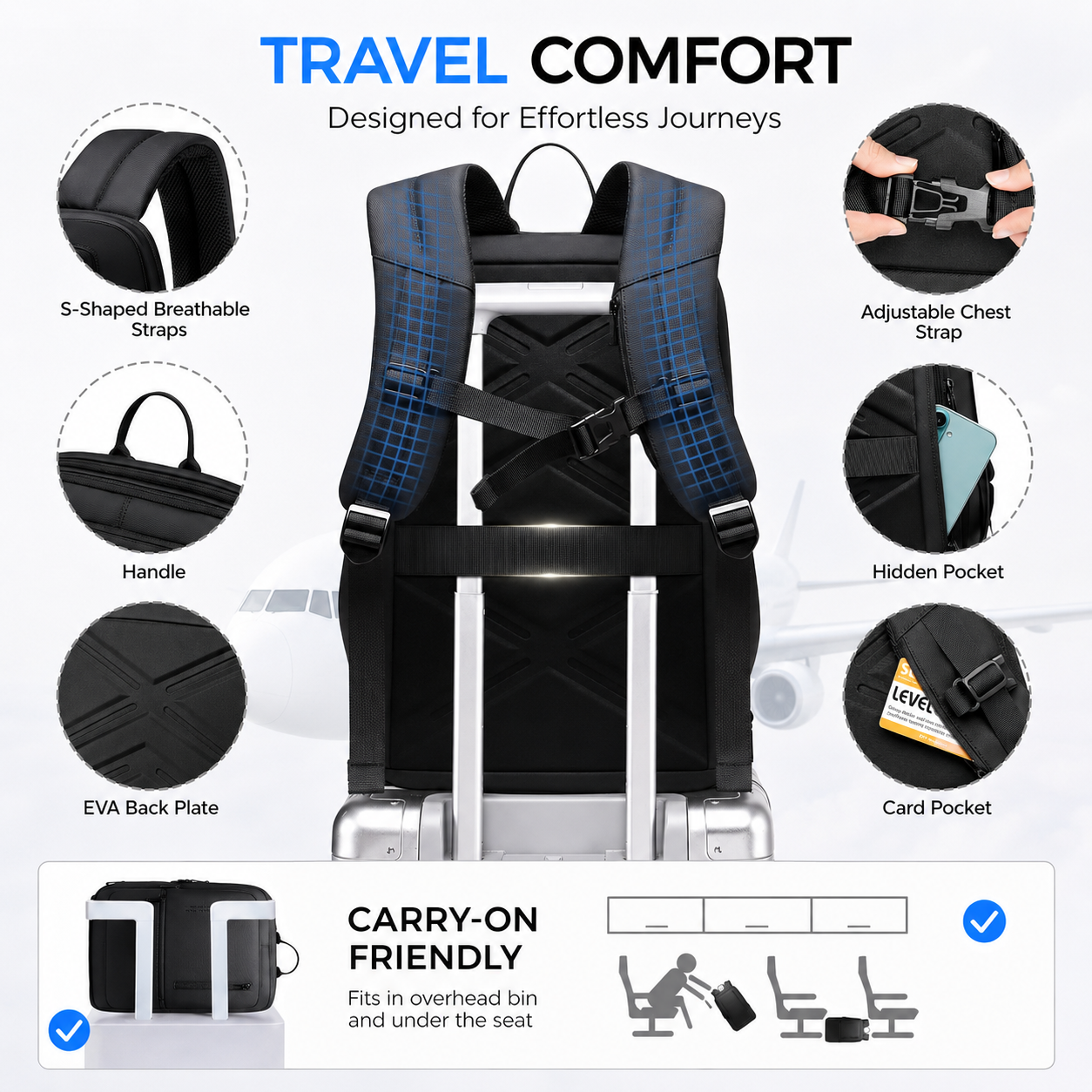 Expandable 15.6" Laptop Backpack – 12L–22L Business & Travel Bag with USB-C & USB-A Charging Ports