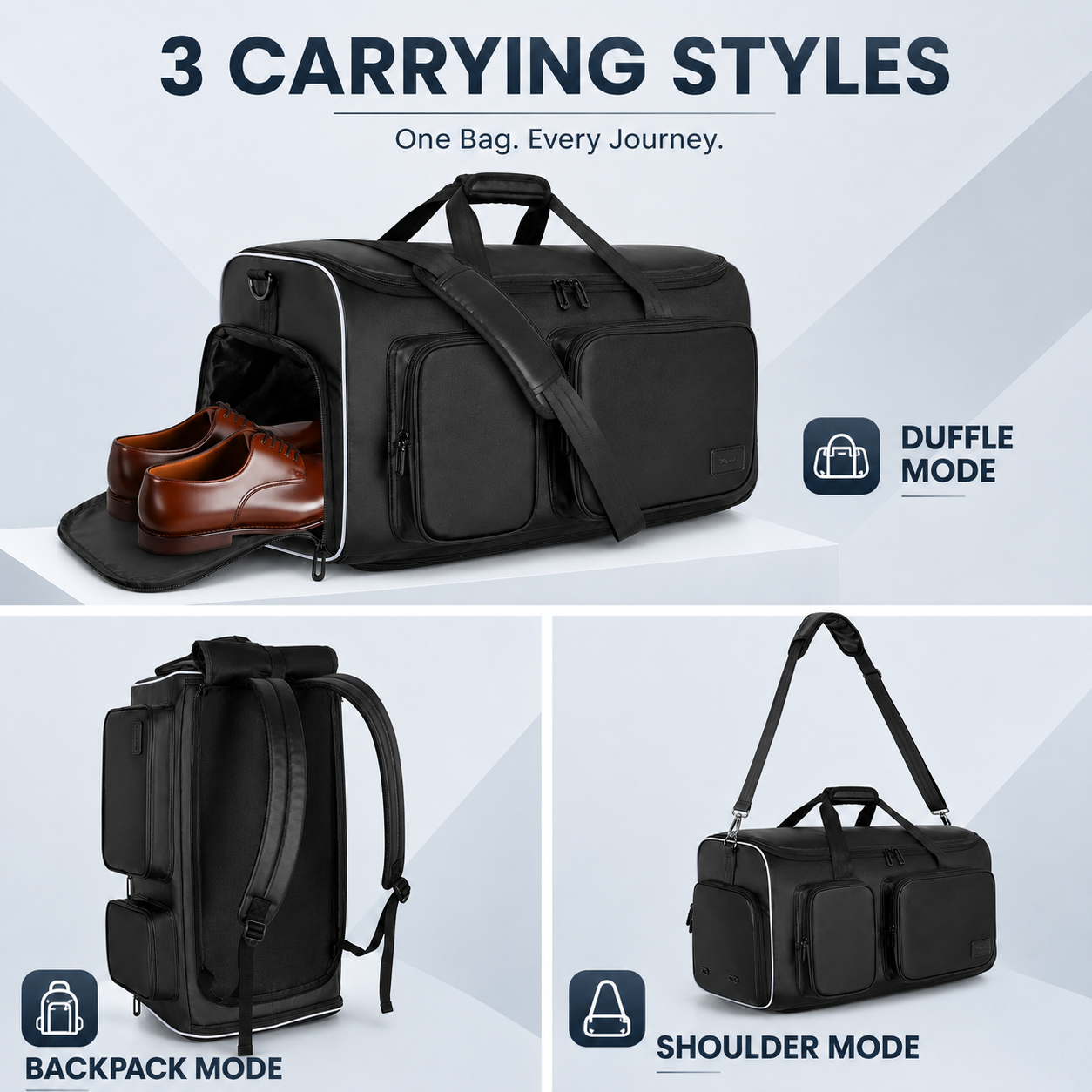 50L Convertible Garment Duffel Backpack with Shoe Compartment