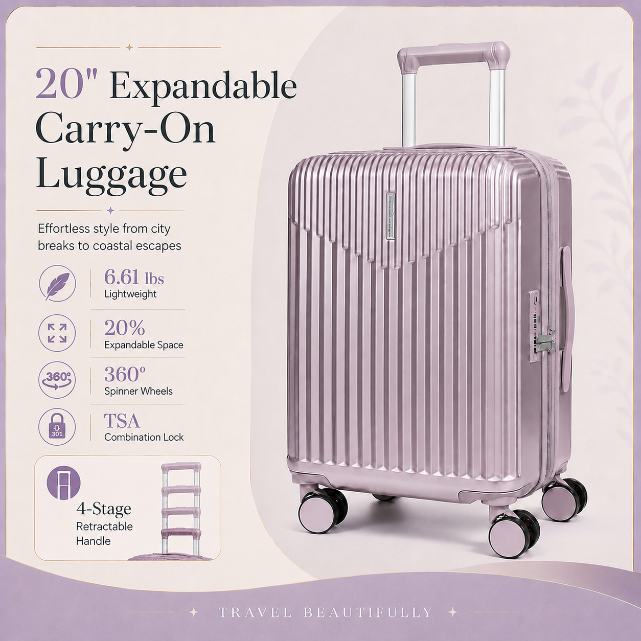 Purple 20-Inch Expandable Hardshell Carry-On with TSA
