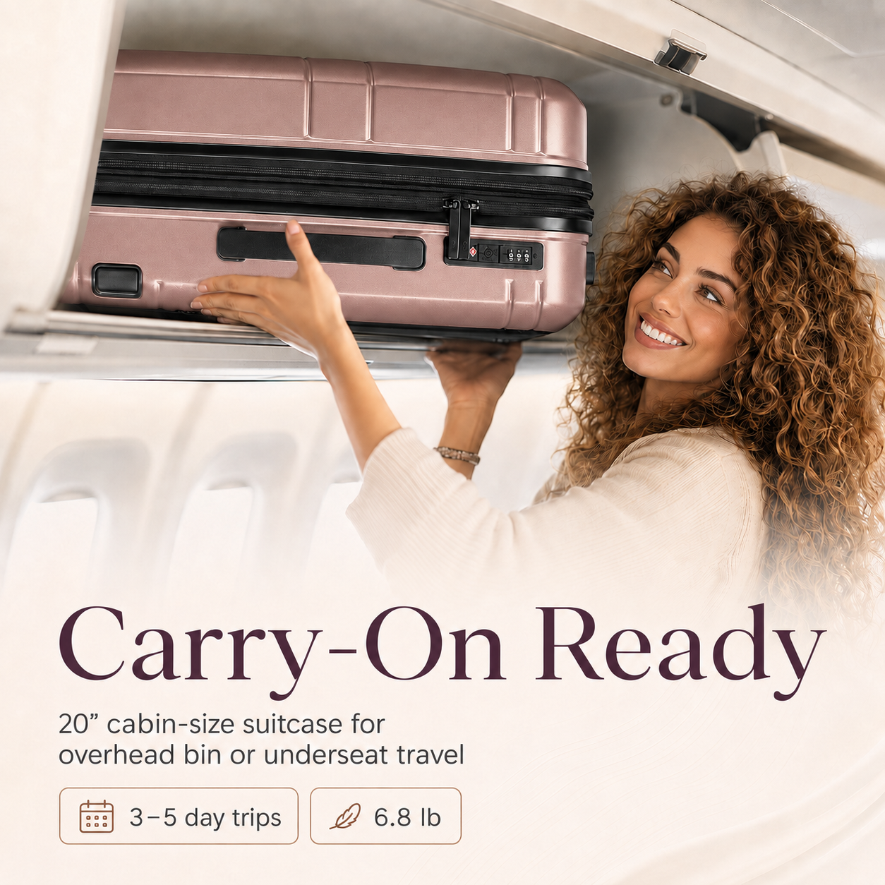 Rose Gold 20-Inch Expandable Hardshell Carry-On with TSA Lock