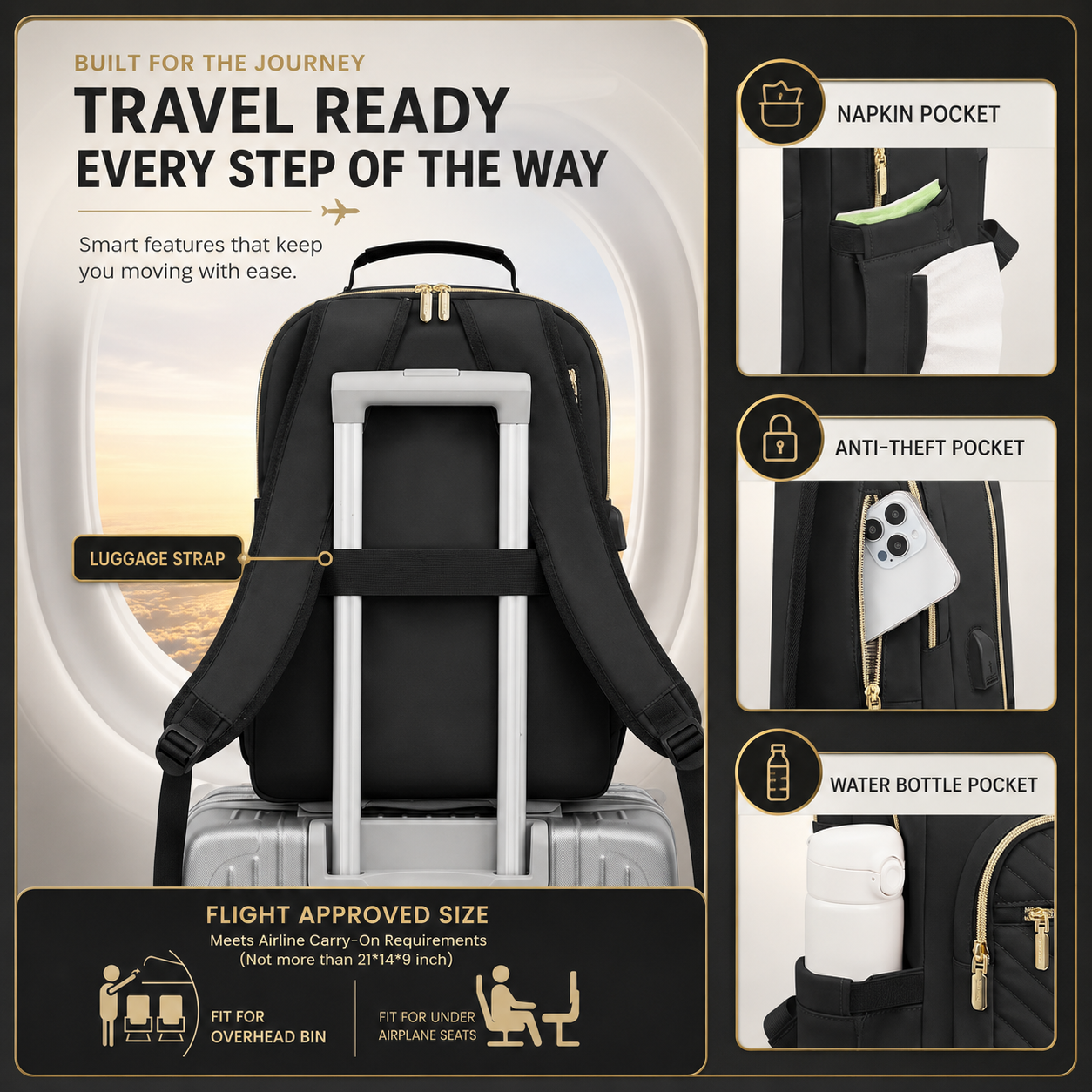 Premium Quilted Laptop Backpack for Women – 15.6" Work & Travel Bag with USB Charging