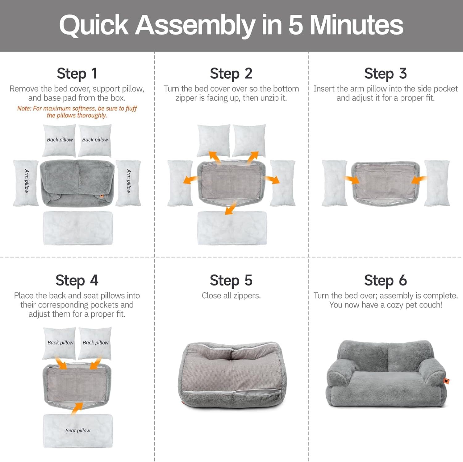 Mewoofun Plush Cat Bed – 26"x19"x13" Washable Fluffy Couch with Non-Slip Bottom for Indoor Cats, Puppies & Small Dogs