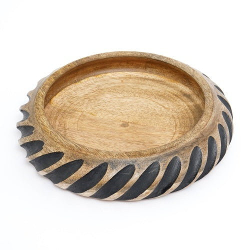 Handcrafted Wooden Bowl with Contrasting Black Inlay – 12″ Round Decorative Serving Bowl