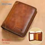 RFID Blocking Trifold Genuine Leather Wallets For Men, Top Layer Cowhide Vintage Short Multi Function Credit Card Holder, Money Clips With 2 ID Windows Valentine'S Day Gifts For Men - PulinGO