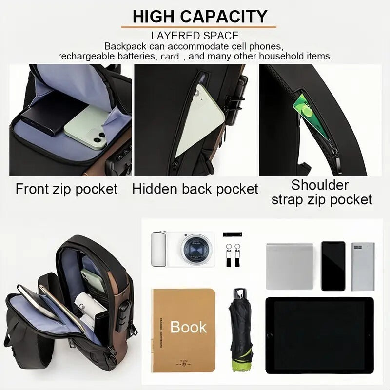 Men’s Waterproof Motorcycle Chest Bag – Anti-Theft Oxford Fabric Shoulder Bag for Travel, Hiking & Outdoor Use