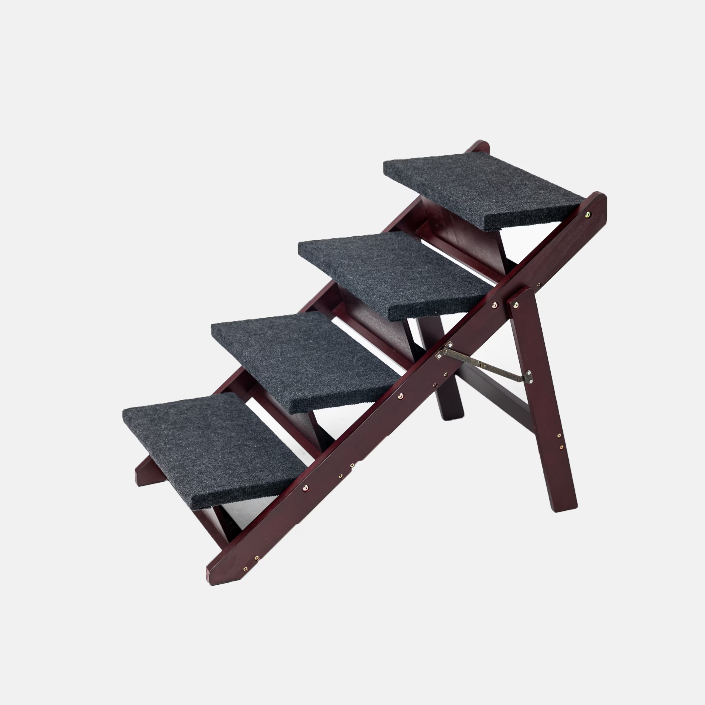 Foldable Wooden Dog & Cat Stairs – 4-Level Portable Pet Ramp with Non-Slip Steps for Beds, Sofas & Cars