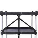 Folding Service Cart – Iron Frame & Plastic Shelves, Collapsible Utility Cart with Wheels