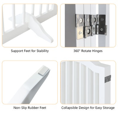 27.6″ Tall 4-Panel Freestanding Wooden Pet Gate – Foldable Safety Fence with Support Feet