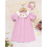 Infant Girls Plaid Easter Bunny Smocked Dress 🎀 Short Sleeve Party Outfit