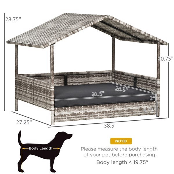 Rattan Dog Bed – Stylish Pet Sofa Tent with Washable Cushion & Non-Slip Base for Small & Medium Dogs, Indoor & Outdoor Use