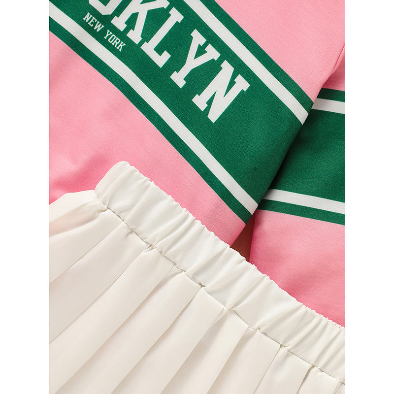 Toddler Girls 2-Piece Outfit – Colorblock Letter Graphic Sweatshirt & Pleated Skirt Set