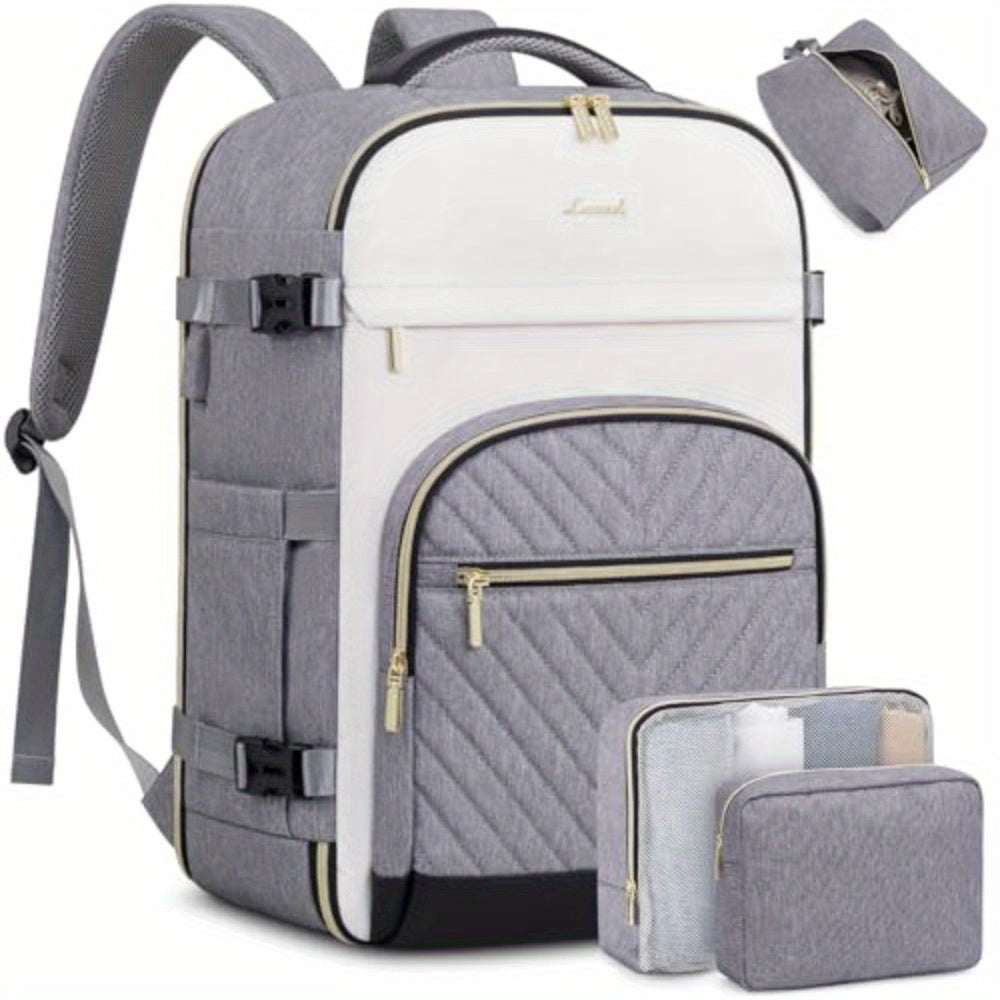 Lovevook Women’s Quilted Travel Backpack – 10.57 gal Capacity, Multi-Compartment Carry-On with 17.3″ Laptop Sleeve (Black/White/Brown)