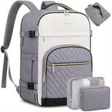 Lovevook Women’s Quilted Travel Backpack – 10.57 gal Capacity, Multi-Compartment Carry-On with 17.3″ Laptop Sleeve (Black/White/Brown)