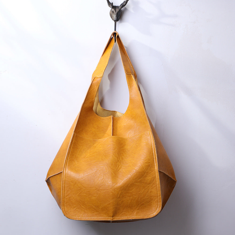 Retro PU Soft Tote Bag – Large Capacity Women’s Shoulder & Handbag (Brown/Black)