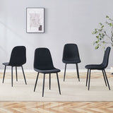 Luxury Simple Chair – Set of 4, Black Linen-Cotton Upholstered with Black Metal Legs