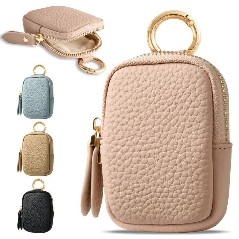 Leather Coin Purse 👛 Mini Change Pouch with Keychain – Small Zipper Wallet for Women