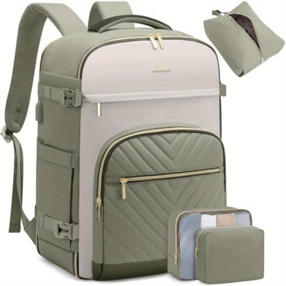 Lovevook Women’s Quilted Travel Backpack – 10.57 gal Capacity, Multi-Compartment Carry-On with 17.3″ Laptop Sleeve (Black/White/Brown)