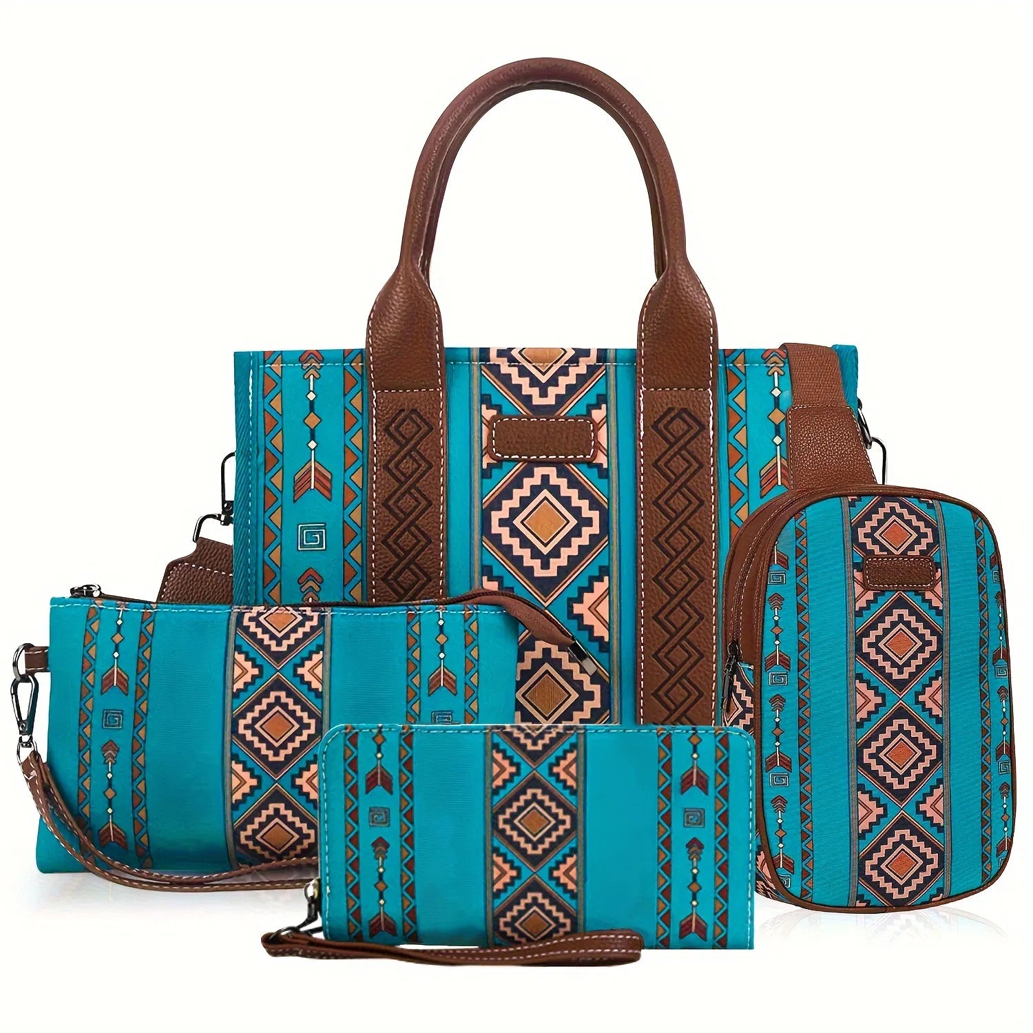 4PCS Women’s Purse Tote Set 💼 Retro Work Satchel + Lightweight Boho Chic Everyday Bags (Green)