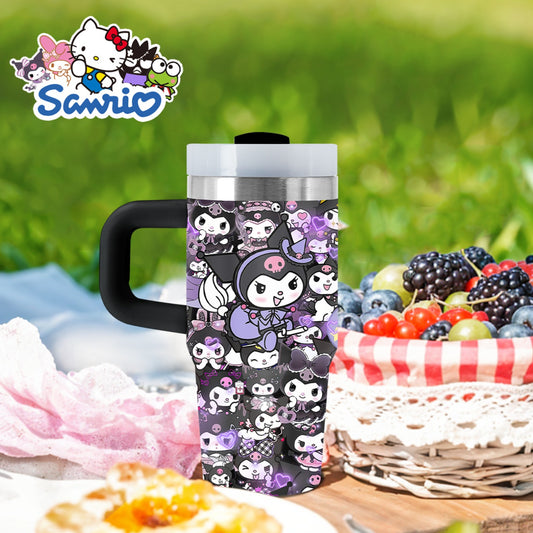 Sanrio 14 oz Stainless Steel Insulated Water Bottle with Handle & Straw – BPA-Free, Travel & Family Gift