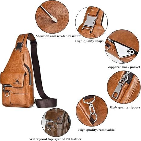 Premium PU Leather Vintage Style Chest Bag – Spacious Multi-Compartment Crossbody with Waterproof Design for Men