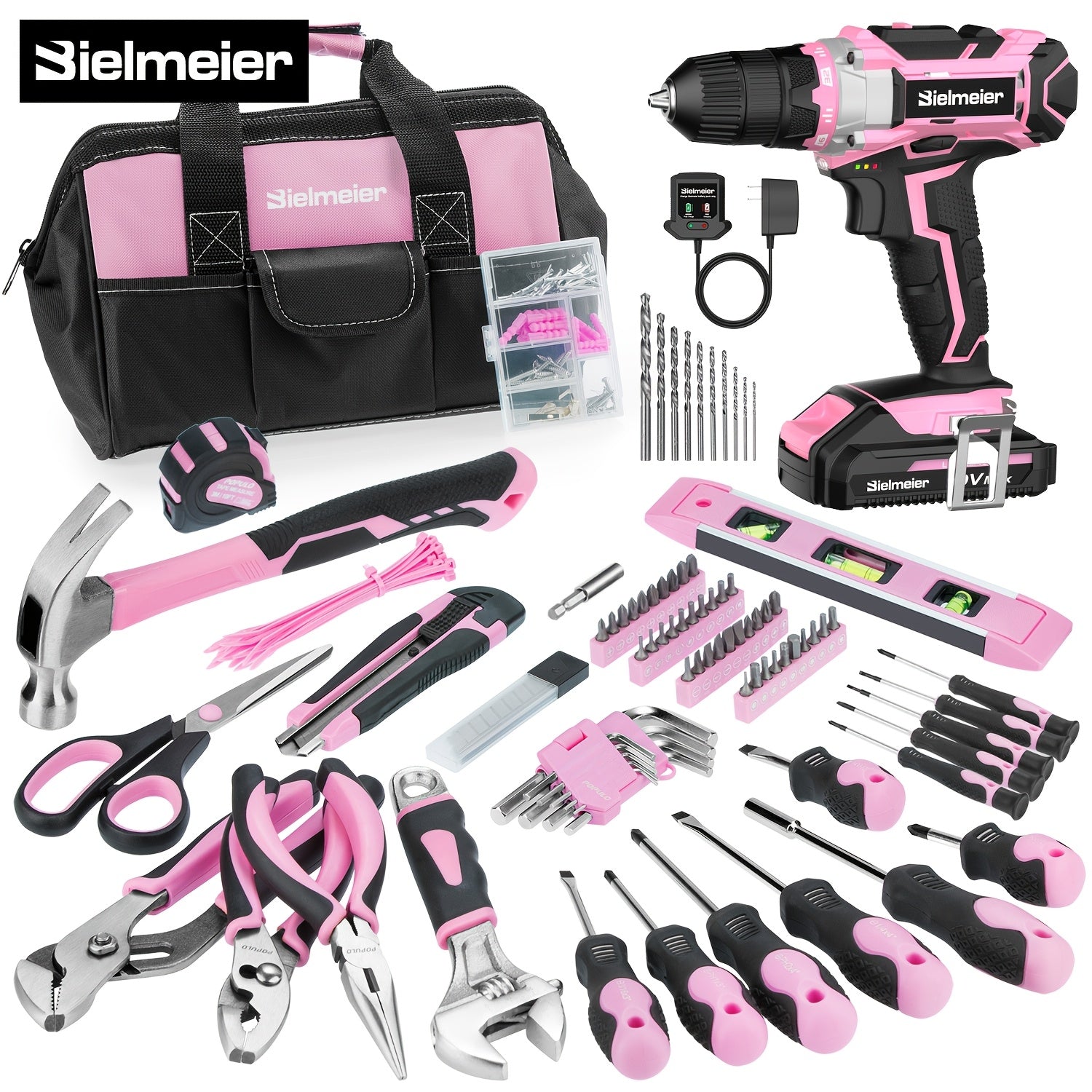Bielmeier 20V Pink Cordless Drill & 236-Piece Tool Kit with Bag