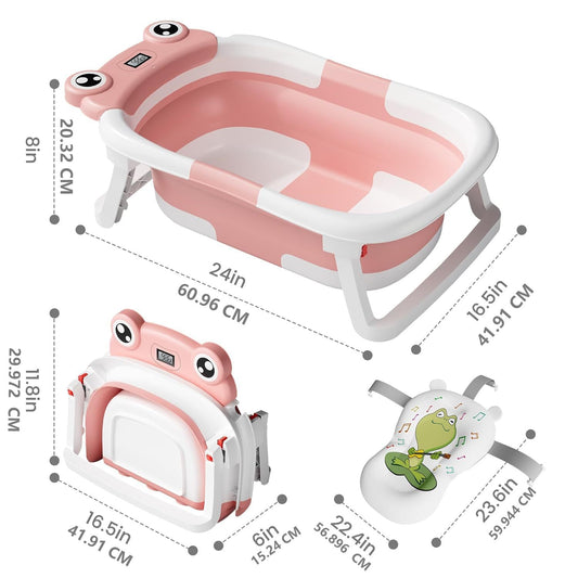 Collapsible Baby Bathtub with Soft Floating Cushion & Thermometer – Foldable, Portable Baby Bath Tub (Gray)