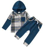 Toddler Baby Boy Plaid Long Sleeve Hoodie & Pants – 2PCS Fall Winter Outfit Set