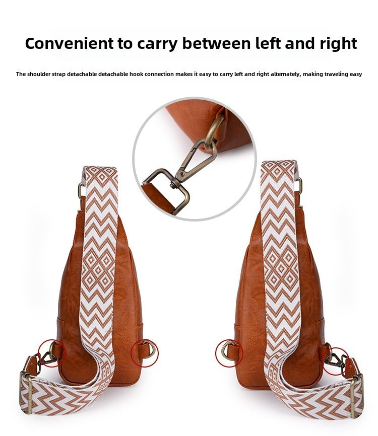Women’s Chest Sling Bag – PU Leather Small Crossbody with Wide Guitar Strap