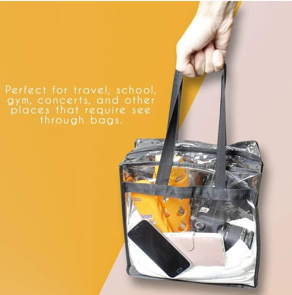 2-Pack Clear PVC Tote Bags 👜 Large Transparent Handbag with Zipper – Stadium Security Approved