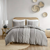 Full/Queen Cotton Printed Duvet Cover Set with Chenille – Includes Duvet Cover & 2 Shams, Tufted Chenille Front, Soft 100% Cotton, Button Closure