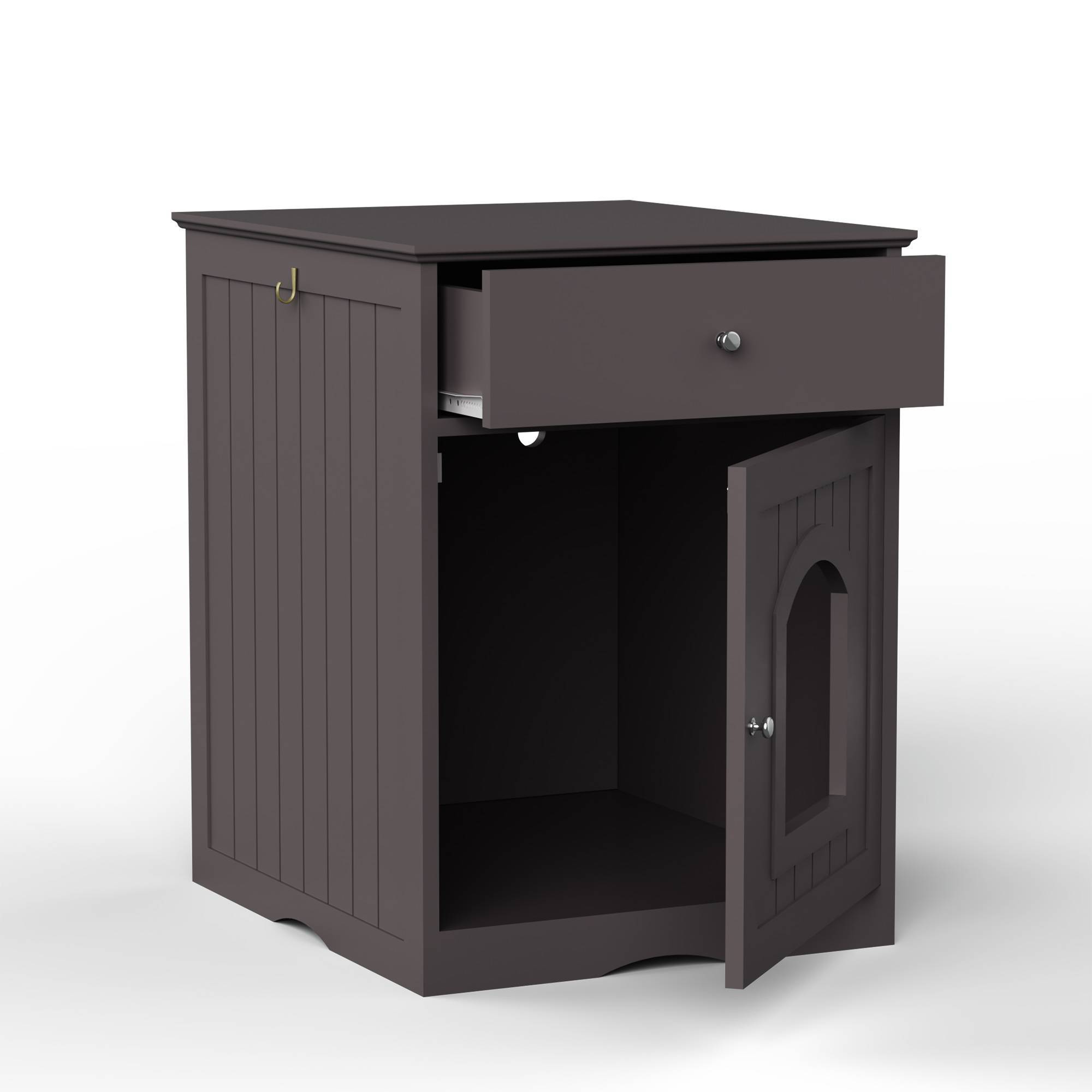 Wooden Pet House Cat Litter Box Enclosure with Drawer – Indoor Cat Crate & Side Table Furniture Design