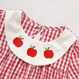Toddler Kids Girls Back to School Dress – Smocked Collar Puff Sleeve Plaid Embroidered Outfit