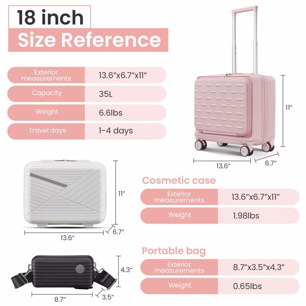 3-Piece 18-Inch Carry-On Luggage Set with Spinner Wheels & TSA Lock – Compact Travel Suitcase Bundle