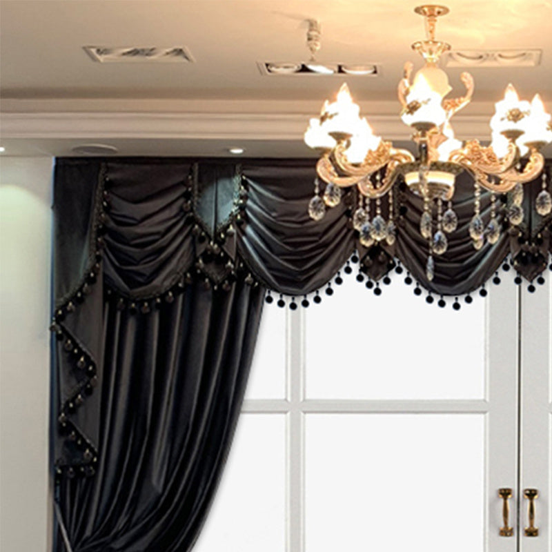 European Luxury All‑Black Velvet Curtains – Thick, Blackout Drapes for Villa Living Room & Dining Room (2 Panels)
