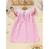 Baby Girl Valentine’s Day Dress – Pink Plaid Outfit with Heart Embroidery & Ruffle Sleeves