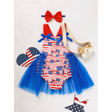 Baby’s Independence Day Flag Romper 🇺🇸 Sleeveless Triangle Bodysuit w/ Bowknot 🎀