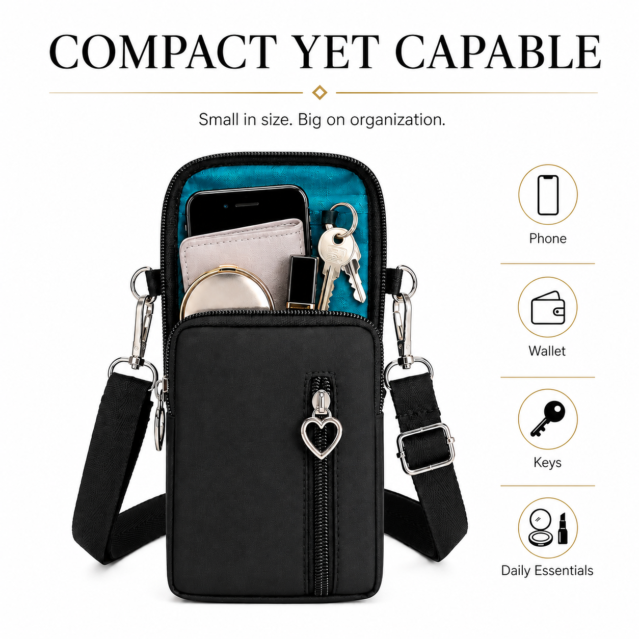 Compact Nylon Crossbody Phone Bag for Women – Lightweight Mini Purse with Adjustable Strap