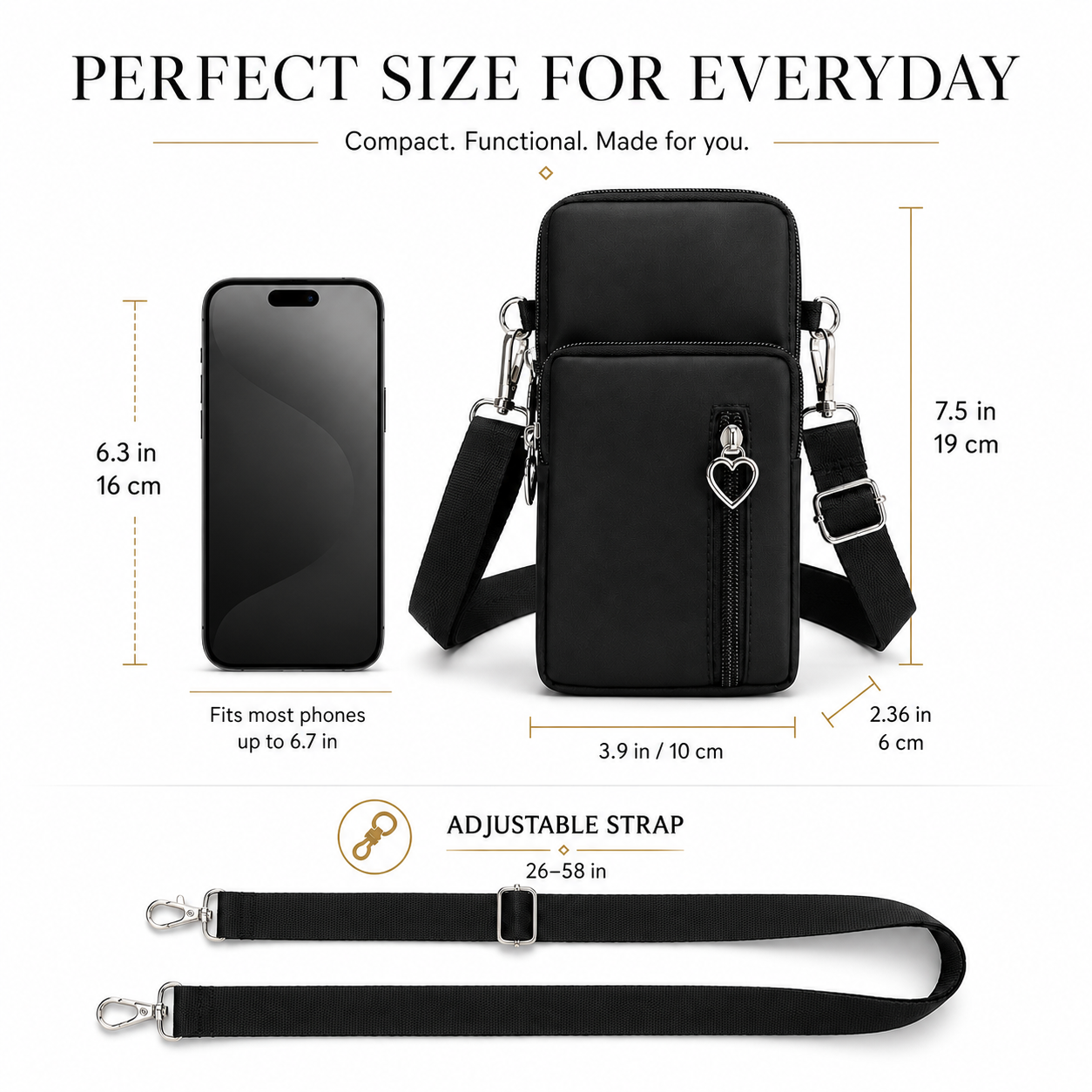 Compact Nylon Crossbody Phone Bag for Women – Lightweight Mini Purse with Adjustable Strap