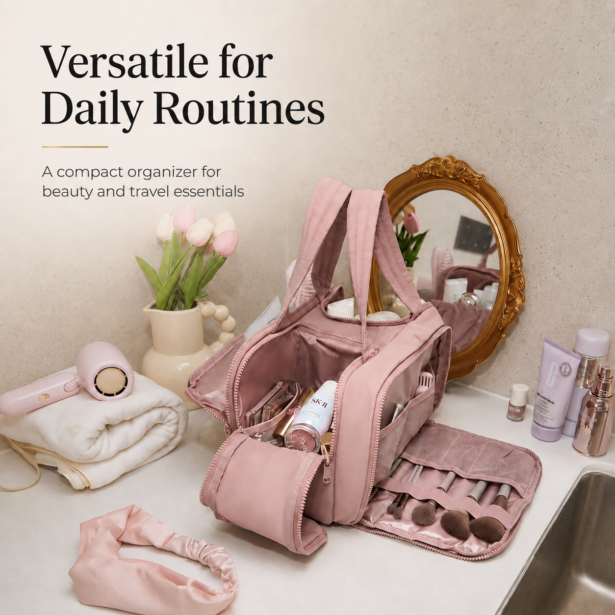 Large Travel Toiletry Bag for Women – Wet & Dry Organizer with Wide Opening & Makeup Storage