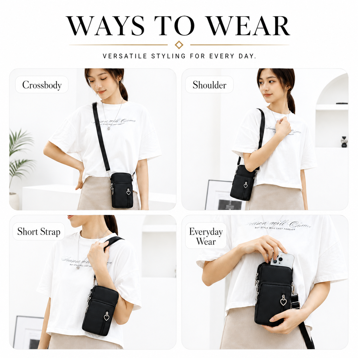 Compact Nylon Crossbody Phone Bag for Women – Lightweight Mini Purse with Adjustable Strap