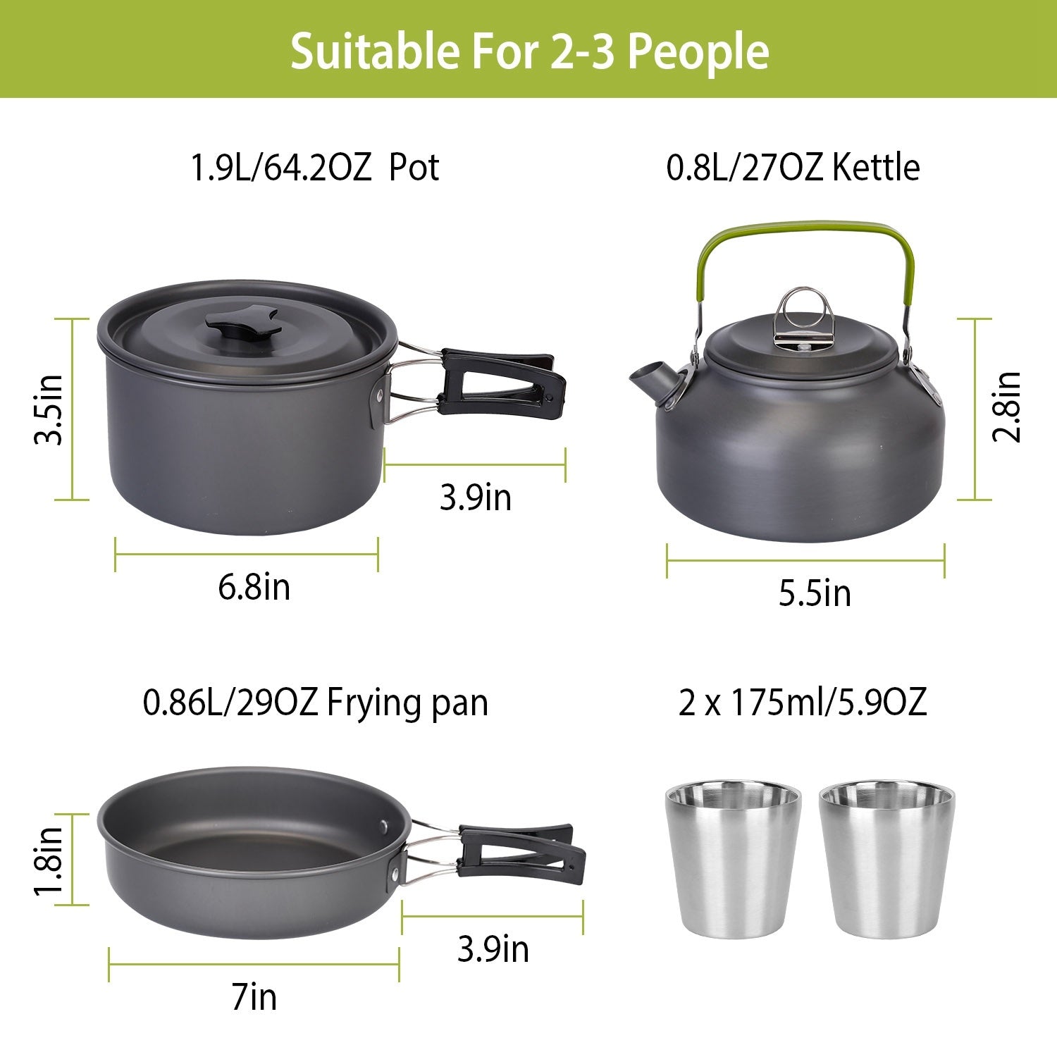 12-Piece Aluminum Camping Cookware Set – Pot, Kettle, Pan & Utensils with Storage Bags for Hiking & Picnics