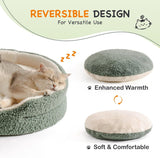 Mewoo Washable Pet Bed – 23"x23"x7" Sage Green Round Orthopedic Plush Bed with Non-Slip Bottom for Cats, Kittens & Small Dogs