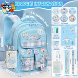 Cinnamoroll Blue Backpack Set – Large Capacity School Bag + 6 Badge Pins + Stationery Set + Card Holder & Coin Purse