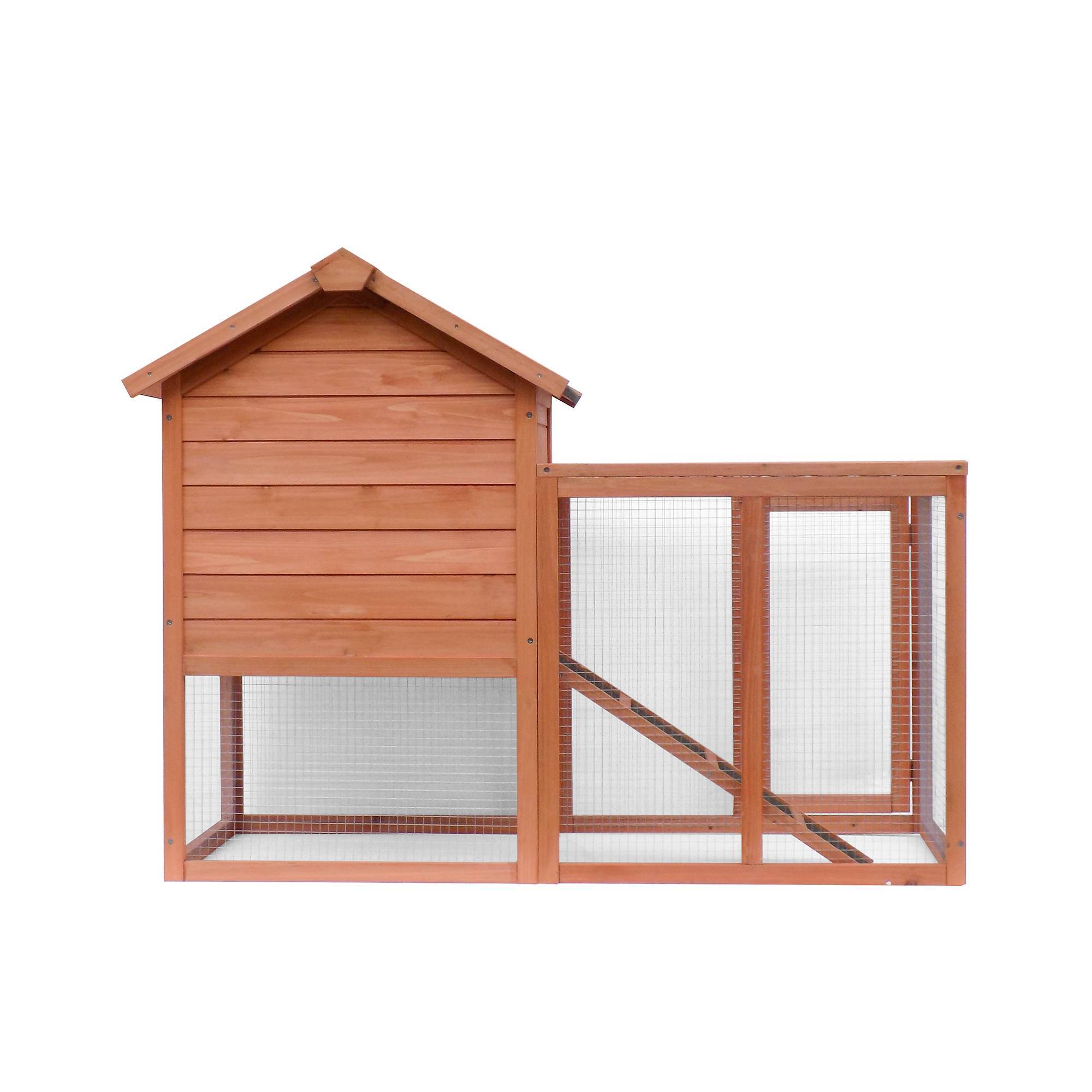 Easily-Assembled Wooden Rabbit & Chicken Coop Kennel with Slide-Out Tray — Outdoor Small Animal Hutch for Garden & Backyard