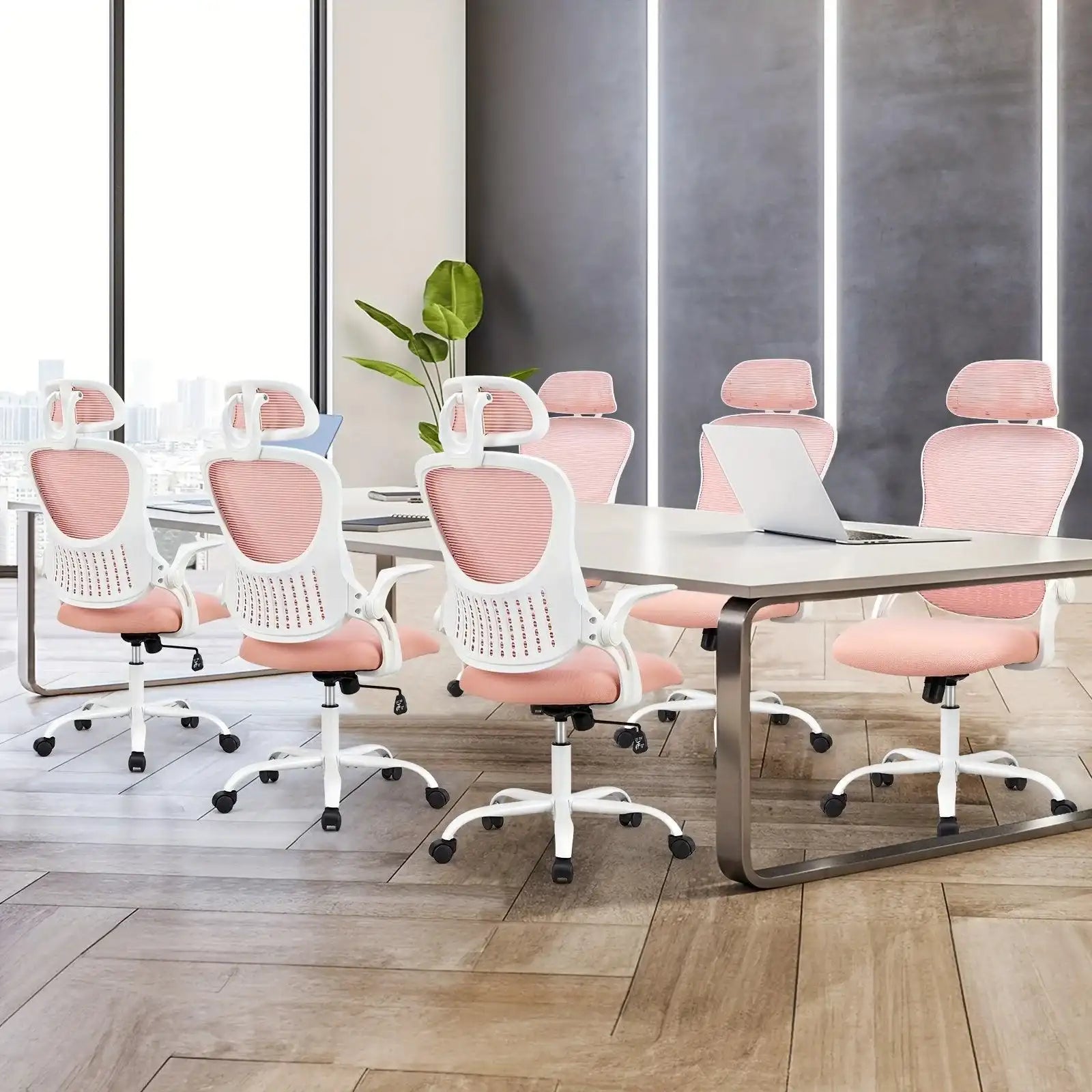 OLIXIS Ergonomic Office Desk Computer Chair, High Back Comfy Swivel Home Gaming Mesh Chairs with Wheels, Adjustable Headrest, Comfortable Lumbar Support, Flip-up Arms, 144° Tilt for Study - PulinGO