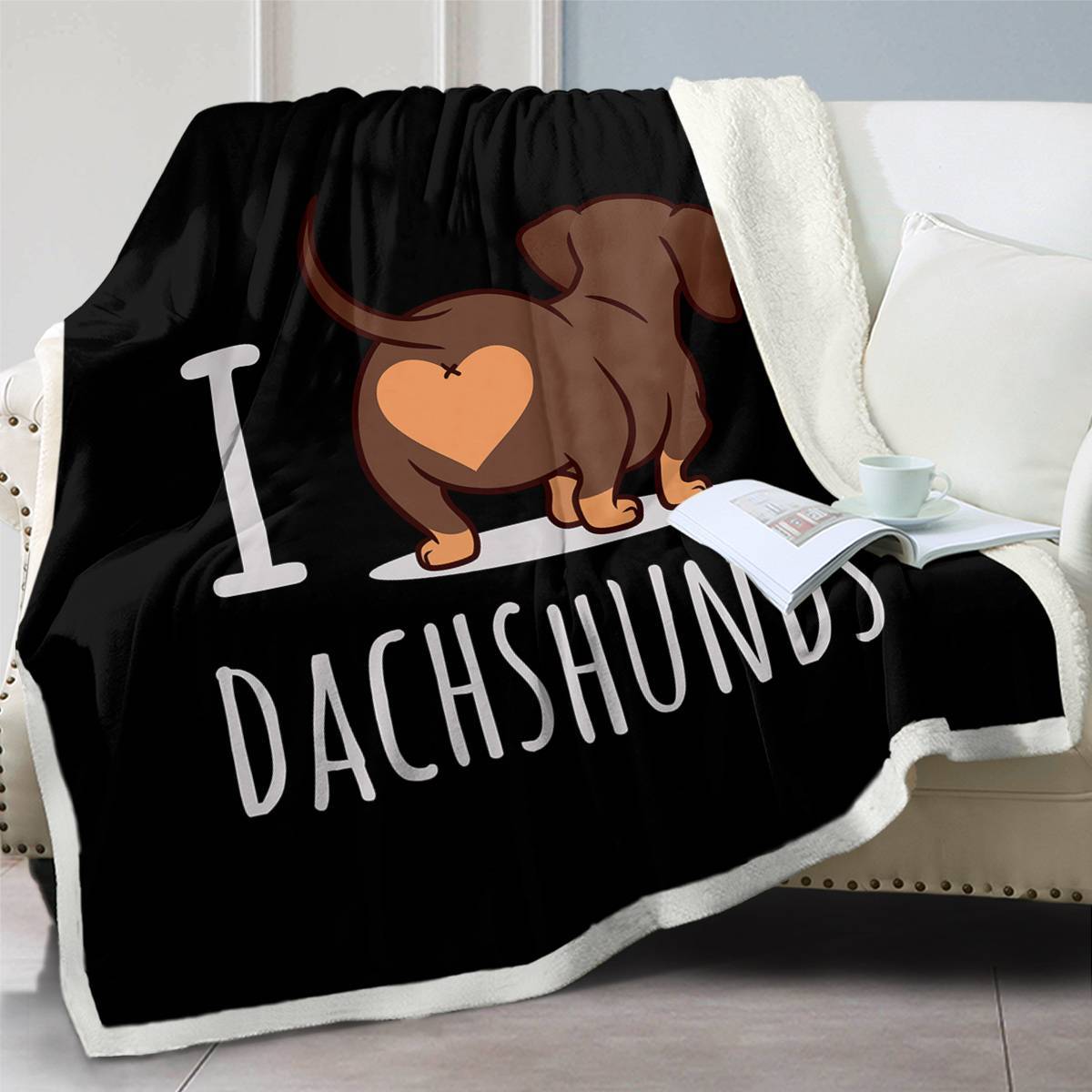 3D Printed Reversible Wiener Dog Fleece Blanket – Reversible Sherpa & Plush Throw, 50″ × 60″